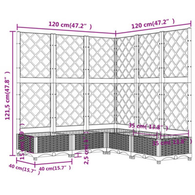 vidaXL Garden Planter with Trellis Blue Grey 120x120x121.5 cm PP