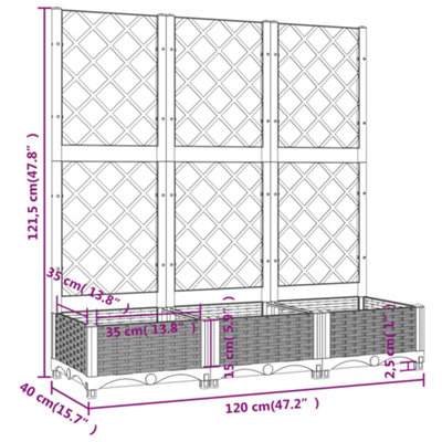 vidaXL Garden Planter with Trellis Blue Grey 120x40x121.5 cm PP