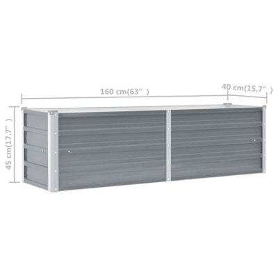 vidaXL Garden Raised Bed Galvanised Steel 160x40x45 cm Grey