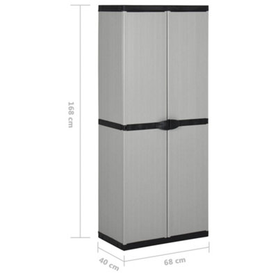VidaXL Garden Storage Cabinet With Shelf – Grey/Black, 35x40x85 Cm, PVC/PP Construction, Secure Lock, Compact Outdoor Organizer For Patio & Deck