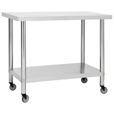 Vidaxl Kitchen Work Table With Wheels 100x30x85 Cm Stainless Steel Work Tables