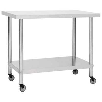 Vidaxl Kitchen Work Table With Wheels 100x45x85 Cm Stainless Steel Work Tables