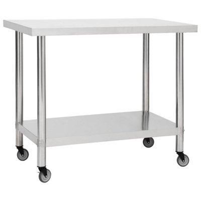 Vidaxl Kitchen Work Table With Wheels 80x60x85 Cm Stainless Steel Work Tables