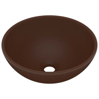 vidaXL Luxury Bathroom Basin Round Matt Dark Brown 32.5x14 cm Ceramic