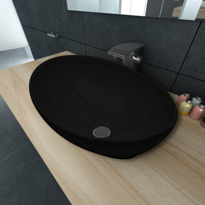Vidaxl Luxury Ceramic Basin Oval-shaped Sink Black 40 X 33 Cm Ceramic Basins