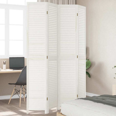 Vidaxl Room Divider 4 Panels White Solid Wood Paulownia