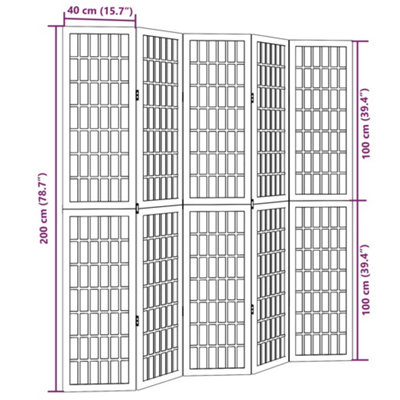 Vidaxl Room Divider 5 Panels Black Solid Wood Paulownia