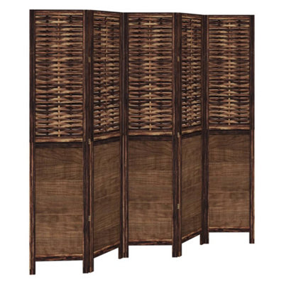 Vidaxl Room Divider 5 Panels Dark Brown Solid Wood Paulownia
