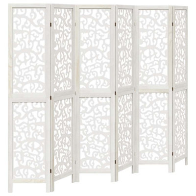 Vidaxl Room Divider 6 Panels White Solid Wood Paulownia