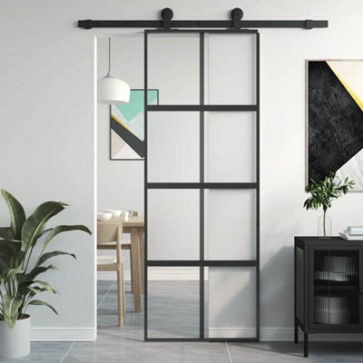 Vidaxl Sliding Door Black 76x205 Cm Tempered Glass And Aluminium