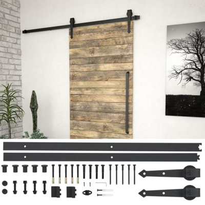 Vidaxl Sliding Door Hardware Kit 183 Cm Steel Black Sliding Door Hardwares