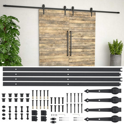 Vidaxl Sliding Door Hardware Kit 2x183 Cm Steel Black Sliding Door Hardwares