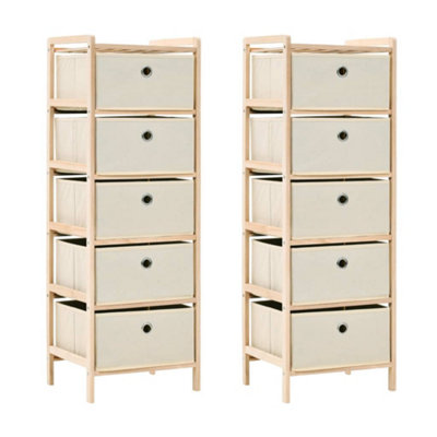 vidaXL Storage Racks with 5 Fabric Baskets 2 pcs Beige Cedar Wood