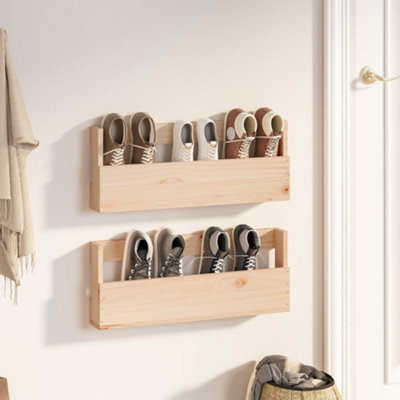 Vidaxl Wall-mounted Shoe Racks 2 Pcs 59x9x23 Cm Solid Wood Pine Wall-mounted Shoe Racks