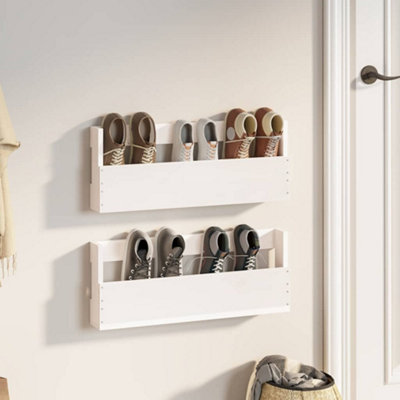 Vidaxl Wall-mounted Shoe Racks 2 Pcs White 59x9x23 Cm Solid Wood Pine