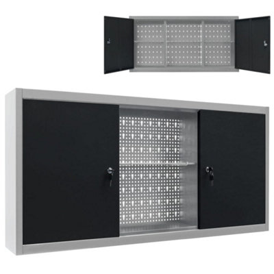 Vidaxl Wall Mounted Tool Cabinet Industrial Style Metal Grey And Black Tool Cabinets