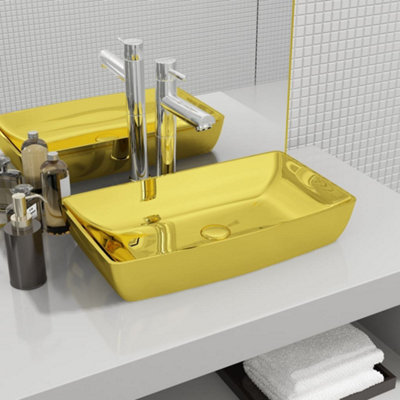 Vidaxl Wash Basin 71x38x13.5 Cm Ceramic Gold Basins
