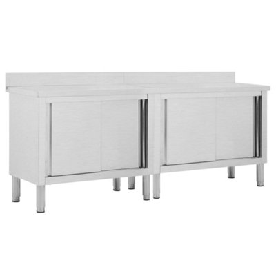 Vidaxl Work Tables With Sliding Doors 2pcs 200x50x(95-97)cm Stainless Steel Work Tables