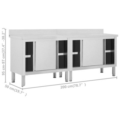 Vidaxl Work Tables With Sliding Doors 2pcs 200x50x(95-97)cm Stainless ...