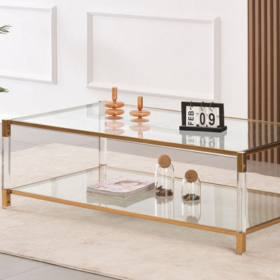 Vidrio Glass Coffee Table With Gold And Acrylic Frame