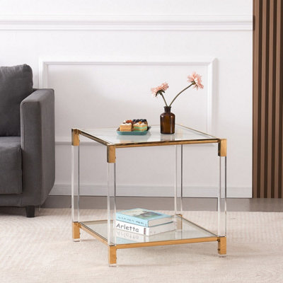 Vidrio Glass Side Table With Gold And Acrylic Frame