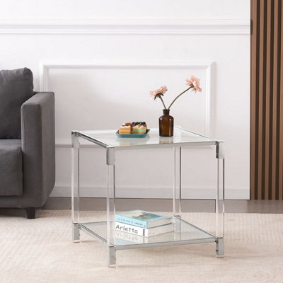 Vidrio Glass Side Table With Silver And Acrylic Frame