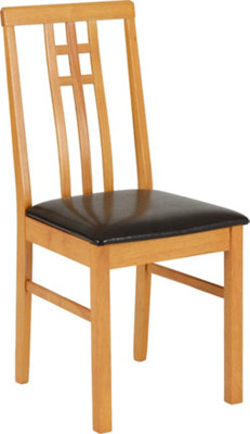 Vienna Chair Medium Oak Lacquer with Brown Faux Leather Seatpad