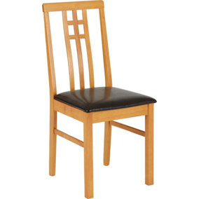 Vienna Chair Medium Oak Lacquer with Brown Faux Leather Seatpad