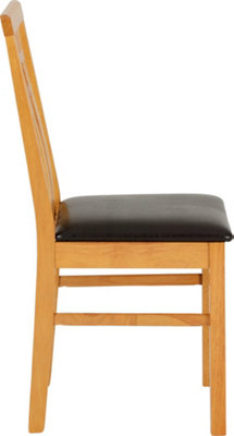 Vienna Chair Medium Oak Lacquer with Brown Faux Leather Seatpad