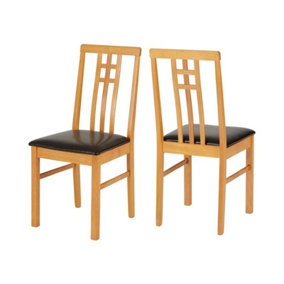 Vienna Dining Chair - L48.5 x W41 x H90 cm - Medium Oak/Brown Faux Leather