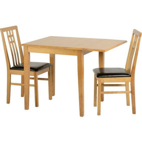 Vienna Drop Leaf Dining Set in Medium Oak and Brown Faux Leather