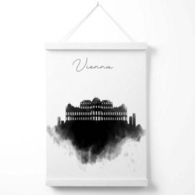 Vienna Watercolour Skyline City Poster with Hanger / 33cm / White