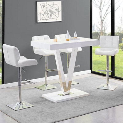 Vienna White High Gloss Bar Table With 4 Candid White Stools at B&Q