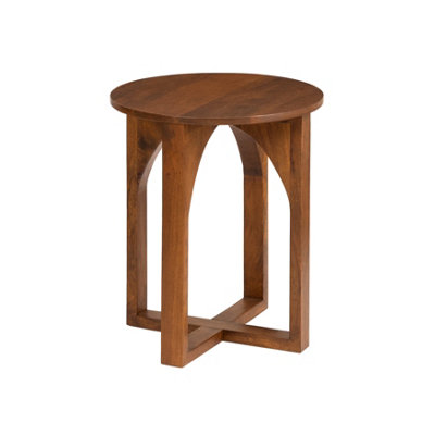 Viera Round Side Table with Arched X-Base, Solid Mango Wood Bedside End ...