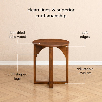 Viera Round Side Table with Arched X-Base, Solid Mango Wood Bedside End ...