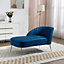 Vieste 130cm Wide Blue Velvet Fabric Shell Back Chaise Lounge Sofa with Golden Coloured Legs