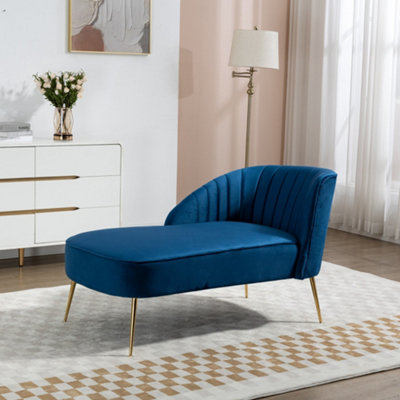 Vieste 130cm Wide Blue Velvet Fabric Shell Back Chaise Lounge Sofa with ...