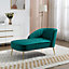 Vieste 130cm Wide Green Velvet Fabric Shell Back Chaise Lounge Sofa with Golden Coloured Legs