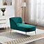 Vieste 130cm Wide Green Velvet Fabric Shell Back Chaise Lounge Sofa with Golden Coloured Legs