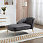 Vieste 130cm Wide Grey Velvet Fabric Shell Back Chaise Lounge Sofa with Golden Coloured Legs