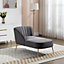 Vieste 130cm Wide Grey Velvet Fabric Shell Back Chaise Lounge Sofa with Golden Coloured Legs