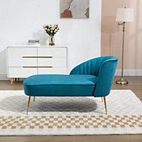 Vieste 130cm Wide Teal Velvet Fabric Shell Back Chaise Lounge Sofa with Golden Coloured Legs