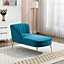 Vieste 130cm Wide Teal Velvet Fabric Shell Back Chaise Lounge Sofa with Golden Coloured Legs