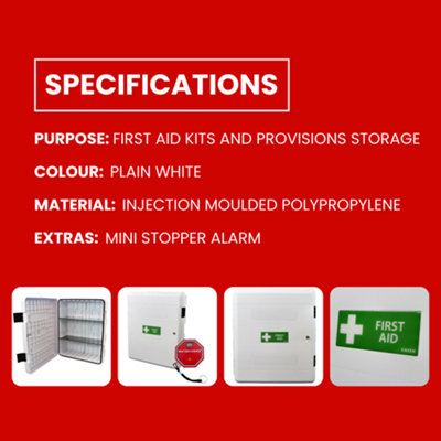 Vigil External First Aid Cabinet with Alarm - White - Lockable