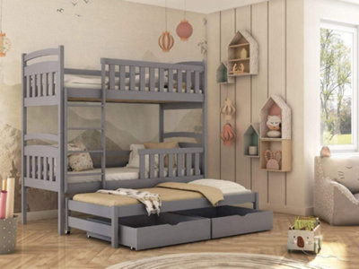 Viki Bunk Bed with Trundle and Storage in Grey W1980mm x H1710mm x D980mm