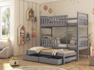 Viki Bunk Bed with Trundle and Storage in Grey W1980mm x H1710mm x D980mm