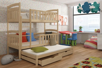 Viki Bunk Bed with Trundle and Storage in Pine W1980mm x H1710mm x D980mm