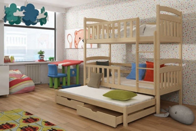 Viki Bunk Bed with Trundle and Storage in Pine W1980mm x H1710mm x D980mm