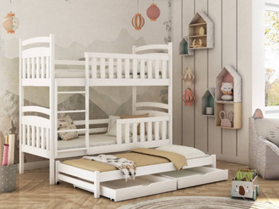 Viki Bunk Bed with Trundle and Storage in White W1980mm x H1710mm x D980mm