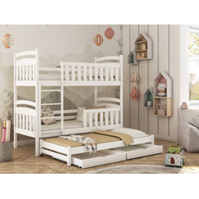 Viki Bunk Bed with Trundle and Storage in White W1980mm x H1710mm x D980mm